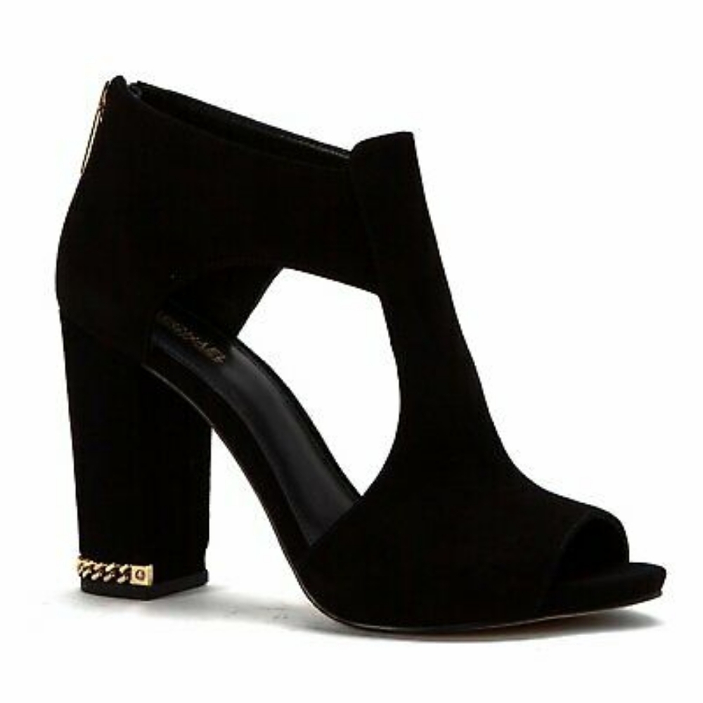 Michael Kors Sabrina Open Toe Shoes Black Suede Block Heel Bootie sz 6.5M